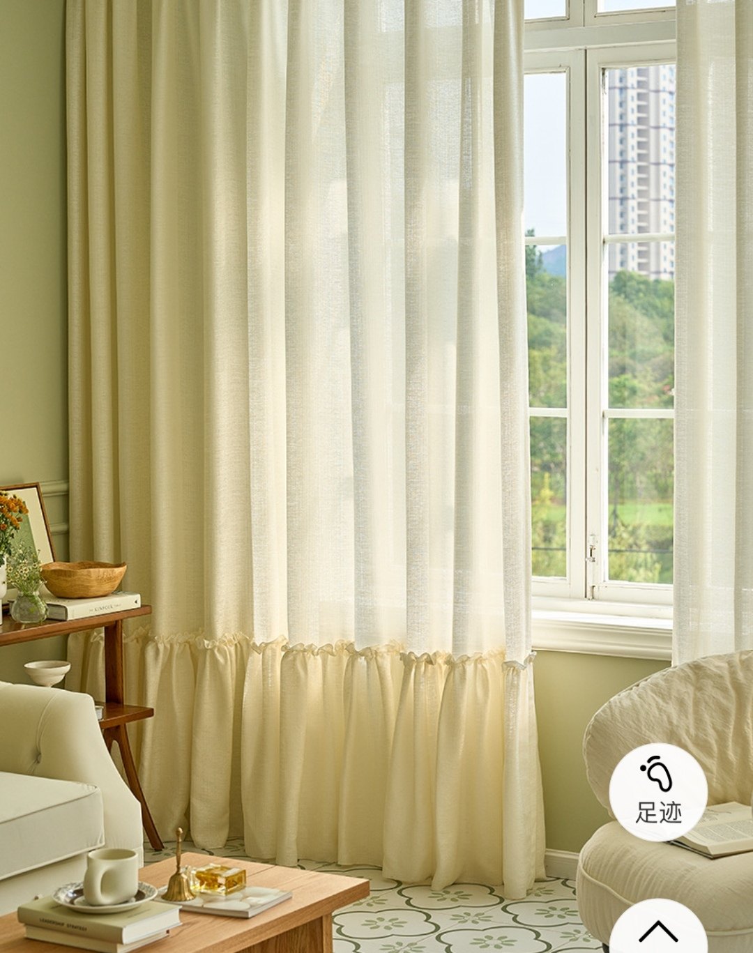 新款米黄色加厚透光不透人棉麻纱帘带裙边卧室隔断阳台装饰帘定制