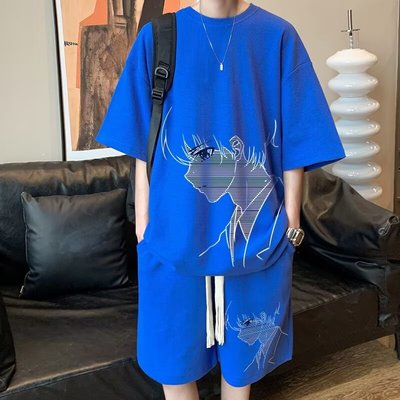 短袖t恤男款套装2025新款夏季潮流青少年学生酷帅穿搭一整套衣服