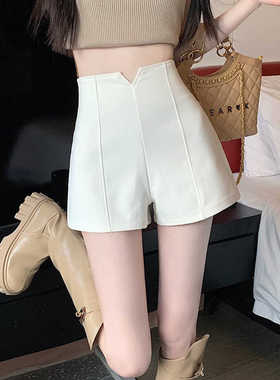 白色西装短裤女夏薄款2024新款大码胖MM高腰紧身弹力辣妹a字热裤