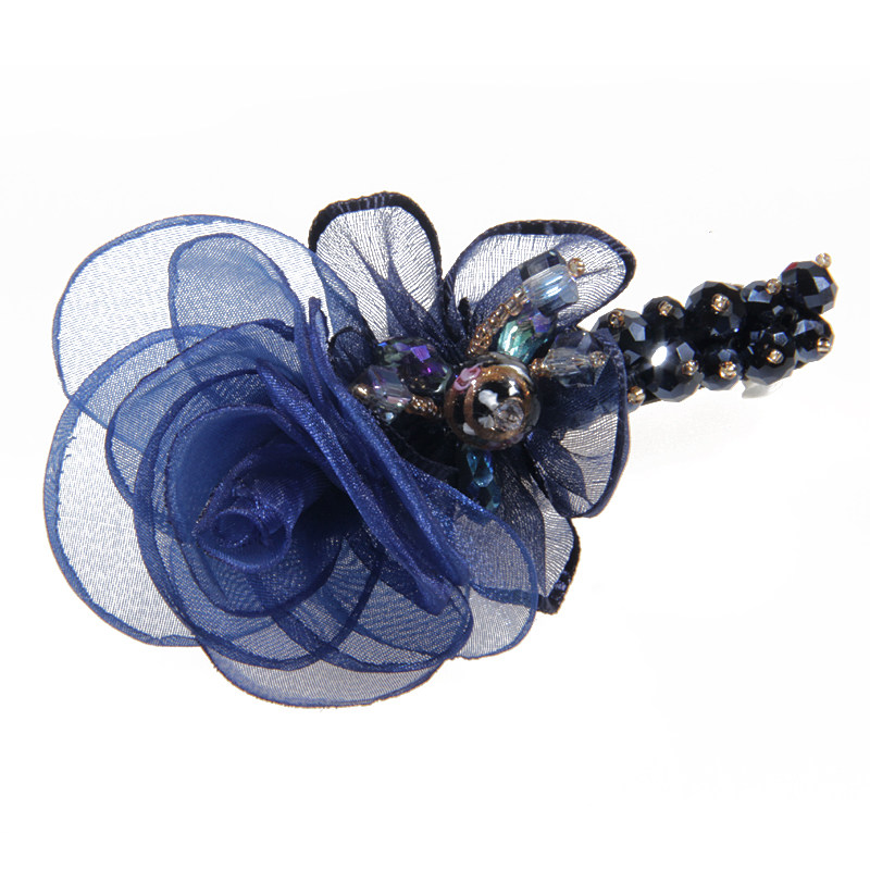 绢纱花朵串珠韩版饰品弹簧夹