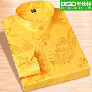 长袖 休闲中式 简约衬衣爸爸装 夏季 宽松寸衫 立领衬衫 中老年唐装 男士