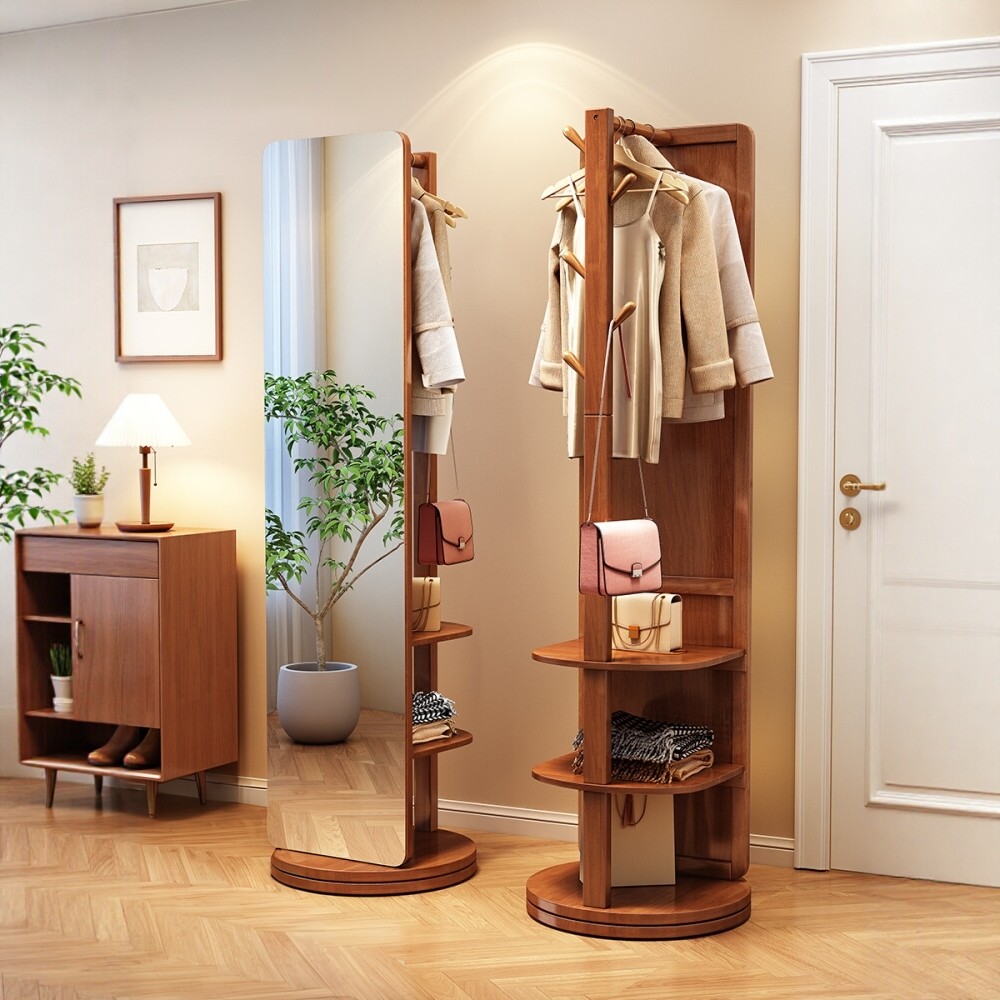 旋转穿衣镜小户型挂衣架镜子实木