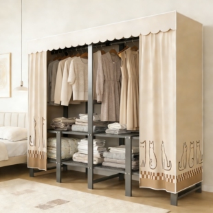 折叠衣柜家用卧室免安装 出租房结实耐用 布衣柜加厚加粗全钢架新款