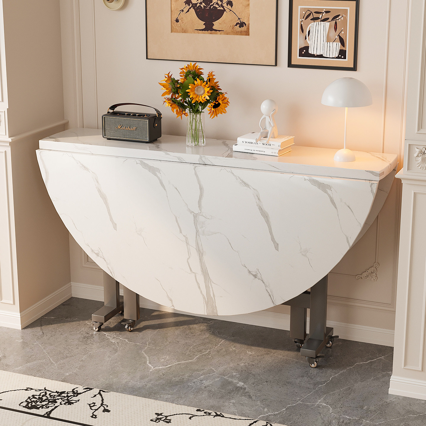 折叠桌餐桌家用小户型吃饭桌子出租房简易饭桌现代简约10人大圆桌