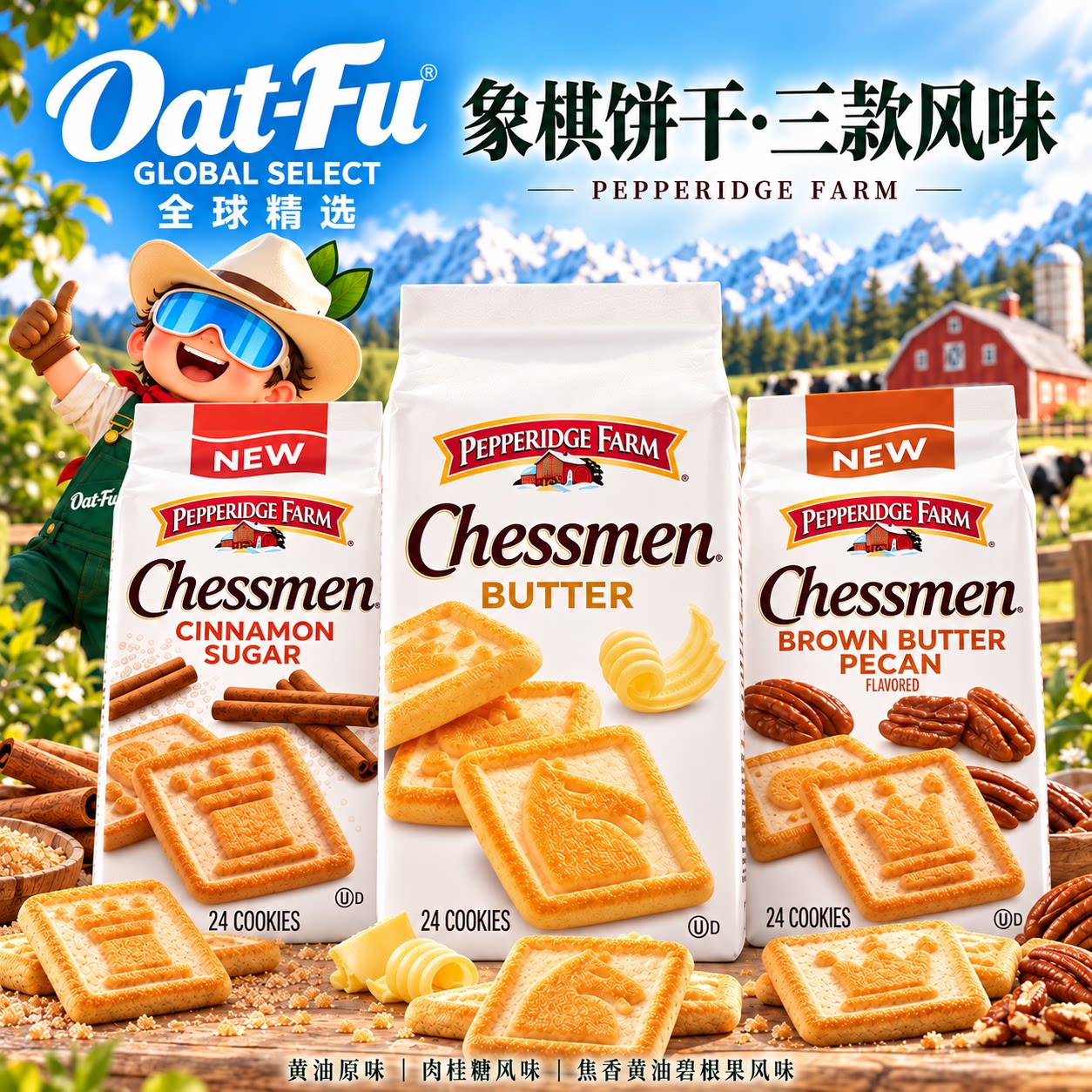美国进口Pepperidge Farm象棋饼干多风味休闲零食OAT-FU全球精选