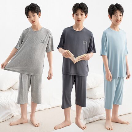 大男童家居服夏季新薄款青少年宽松休闲两件套装短袖睡衣睡裤套头