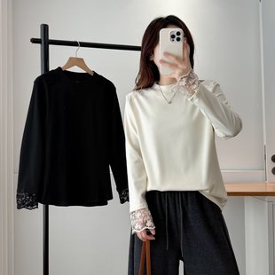 遮肚子显瘦胖mm上衣 蕾丝拼接胖妹妹打底衫 200斤加大码 女装