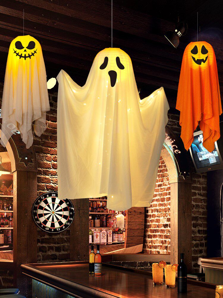 万圣节装饰幽灵南瓜鬼灯饰儿童手提骷髅鬼脸吊饰恐怖场景布置道d