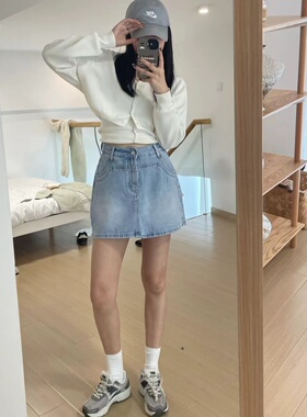 【清仓价】89669基础新款蓝色高腰包臀显瘦百搭牛仔半身短裙女