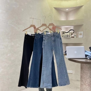 8927高腰修身 脚开叉 显瘦弹力牛仔小微喇裤 裤 单里春 女 HEY&MOMO