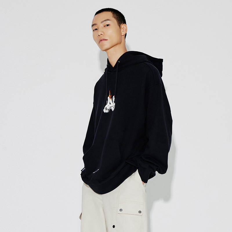 中国李宁时尚系列男女同款秋冬休闲宽松印花连帽卫衣AWDT725-B品