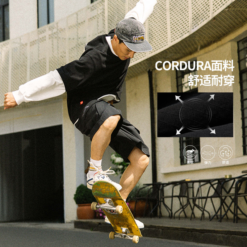 中国李宁休闲裤秋男款时尚系列舒适透气宽松休闲短裤AKSU819-B品