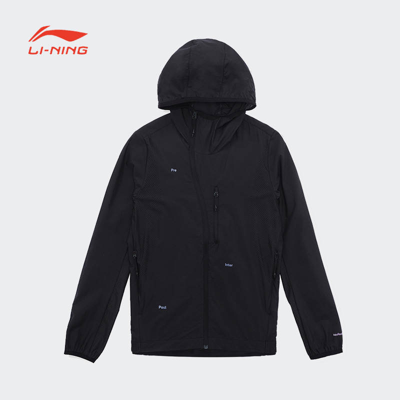李宁女子运动风衣春季长袖连帽外套防风运动风衣AFDSC80-2-B品