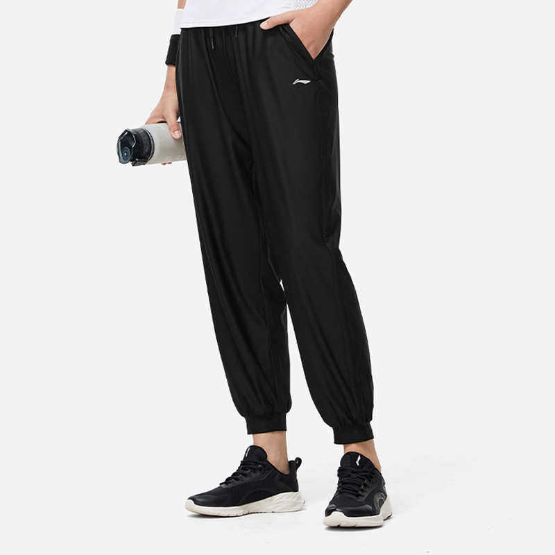 李宁夏季女子跑训系列时尚潮流宽松休闲针织运动裤AKYT080-B品