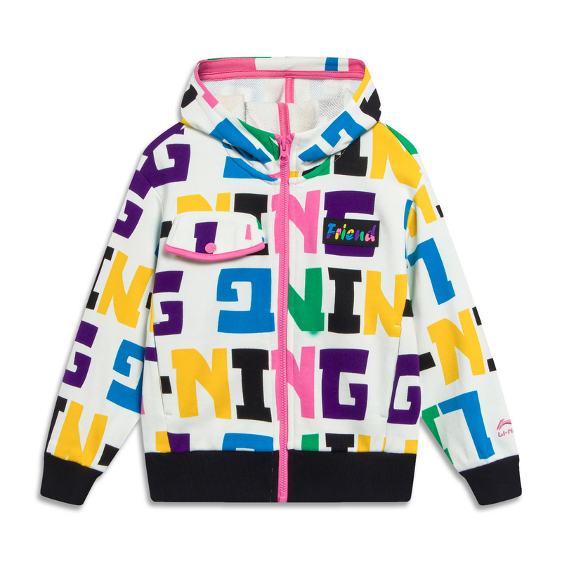 李宁运动生活女小童开衫宽松型休闲春秋款连帽卫衣YWDT020-B品