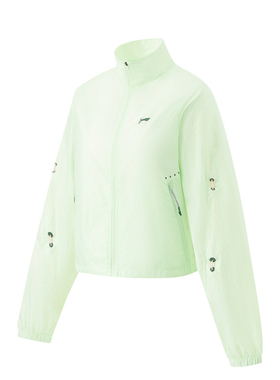 李宁风衣女夏季跑步系列时尚舒适透气常规训练运动风衣AFDU392B品