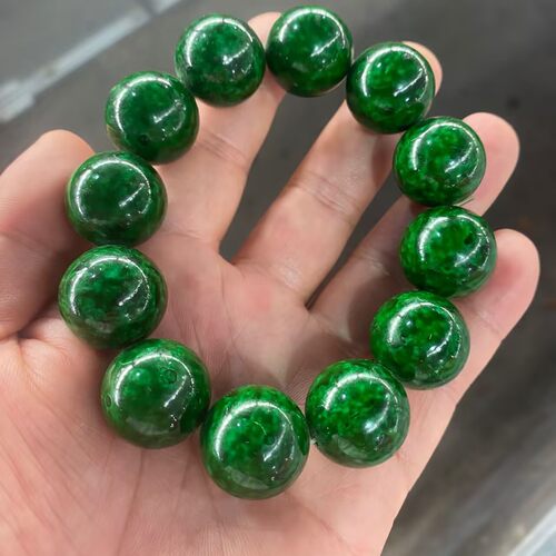 满脑花脑纹理骨仿虬角正圆珠正阳绿手工古法绿染单圈手串