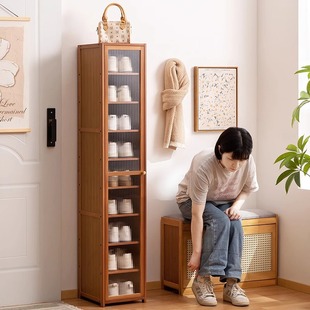 日本进口门口鞋柜高款立式入户柜一体走廊极窄家用鞋架子多层带门