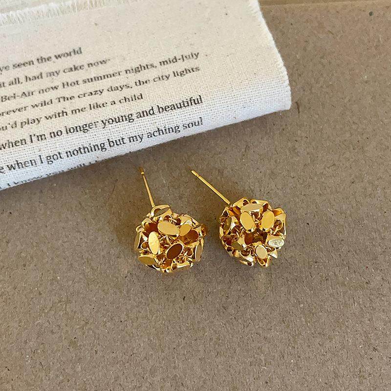 金色亮片不规则编织球球耳钉小众设计高级感925银针耳环2024新款,饰品/流行首饰/时尚饰品新,耳钉,淘宝优惠券,粉丝福利购,淘宝优惠卷