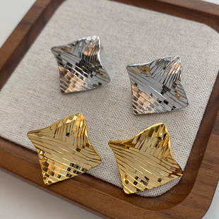 欧美不规则手帕方块耳环银针耳钉小众设计高级感耳饰2025新款 女