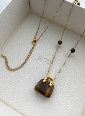 不掉色虎眼石包包毛衣链叠戴项链