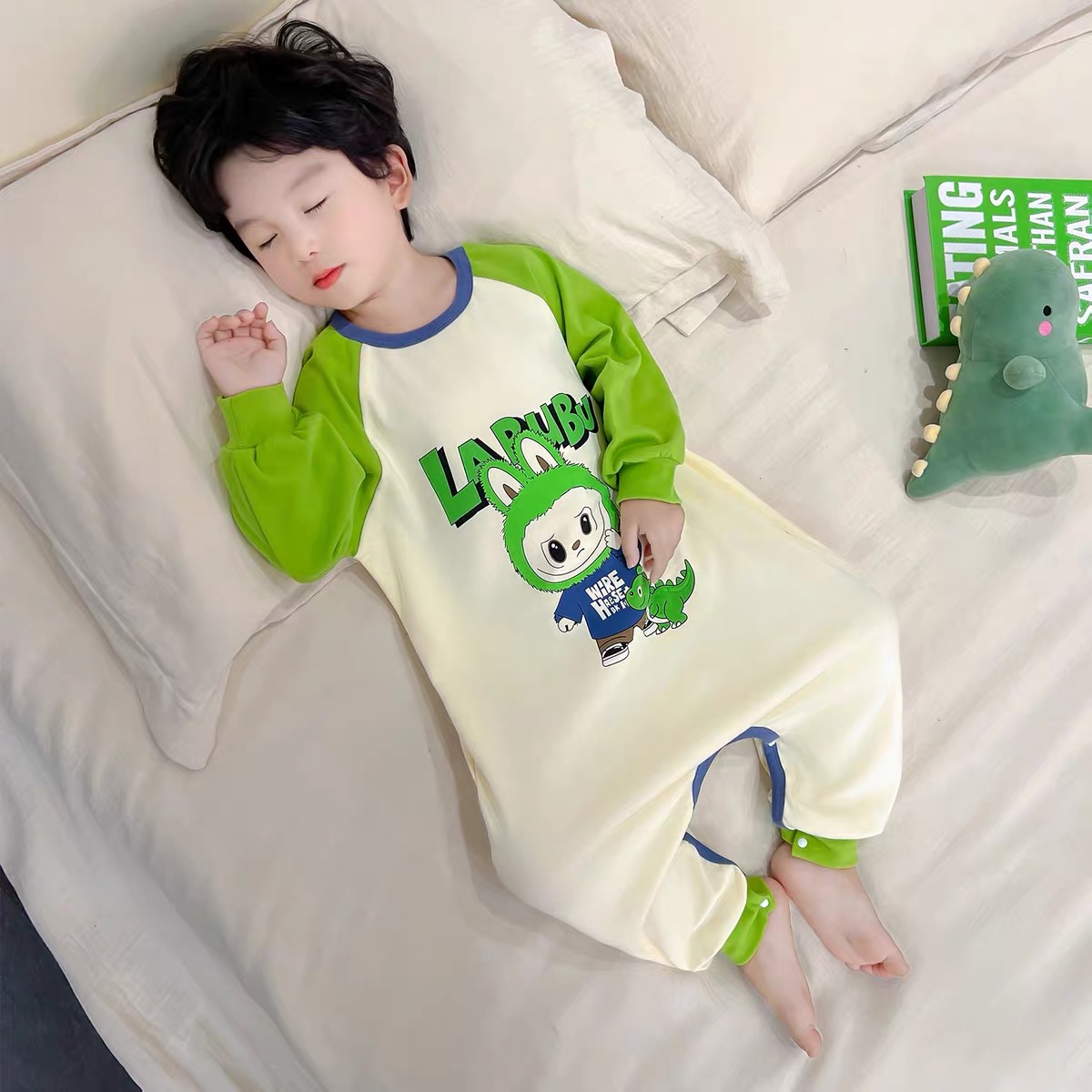 儿童纯棉连体睡衣春秋季长袖薄款男女童睡袋四季款爬服男童家居服