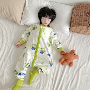 儿童拉链睡袋德绒男童卡通春秋款婴儿防踢被子分腿女宝宝连体睡衣