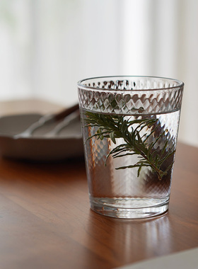 然而家 蜂巢纹玻璃水杯美式咖啡杯加厚耐热威士忌酒杯果汁牛奶杯
