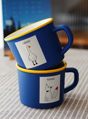 克莱因蓝动物马克杯宽口陶瓷大容量咖啡杯创意高颜值早餐牛奶水杯