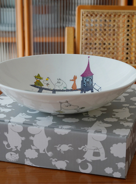然而家 MOOMIN正品姆明陶瓷深盘意面盘汤盘卡通家用骨瓷盘子8寸