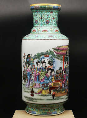 清乾隆官窑珐琅彩十二金钗花瓶仿古瓷器老物件中式客厅办公室摆件