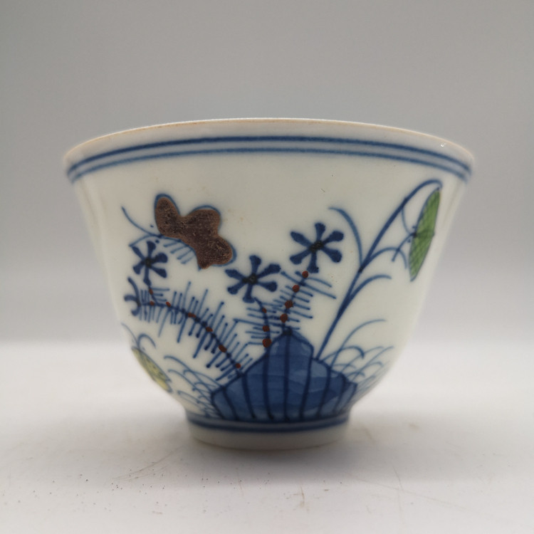 仿明成化斗彩三秋杯薄胎品茗杯 复古小茶杯斗笠杯 手绘鸡缸杯茶具