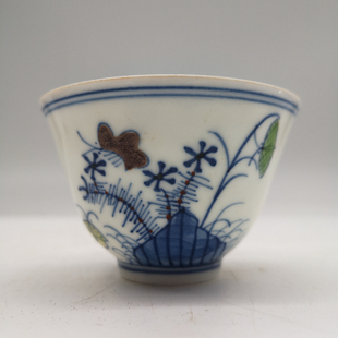 仿明成化斗彩三秋杯薄胎品茗杯 复古小茶杯斗笠杯 手绘鸡缸杯茶具