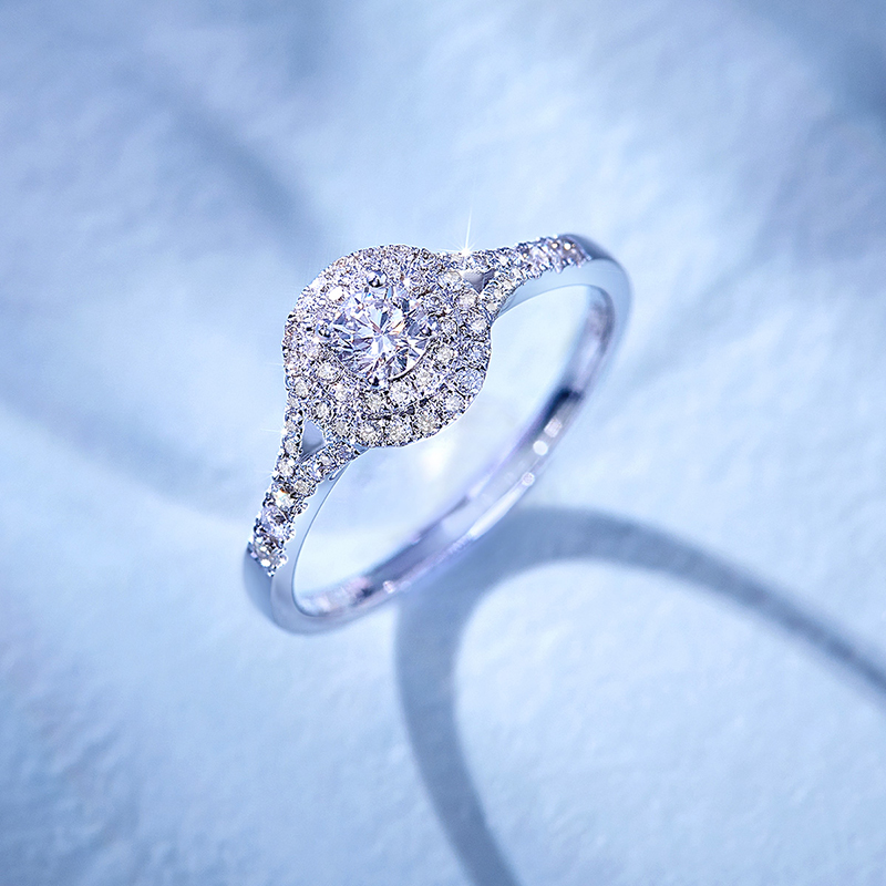 喜钻 钻石戒指女18K金钻戒群镶克拉效果砖石求婚结婚定制正品新品
