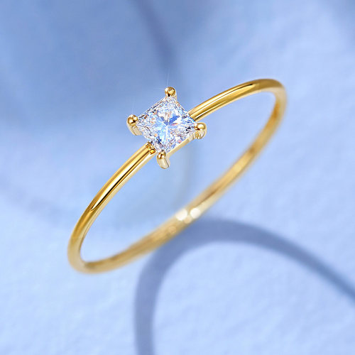 喜钻小确幸公主方小钻戒黄18K金