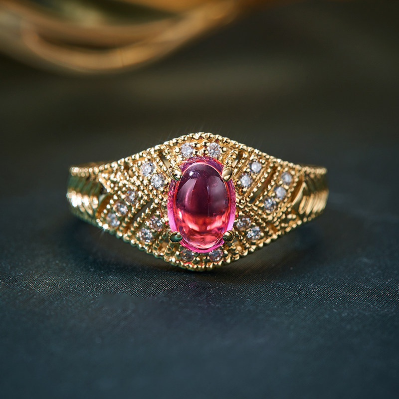 喜钻 18k金碧玺钻石戒指时尚简约奢华贵妇女款戒指