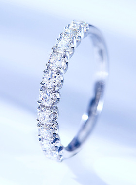 喜钻 排钻戒指白18K金女款排镶天然真钻正品群镶钻戒50分钻石排戒