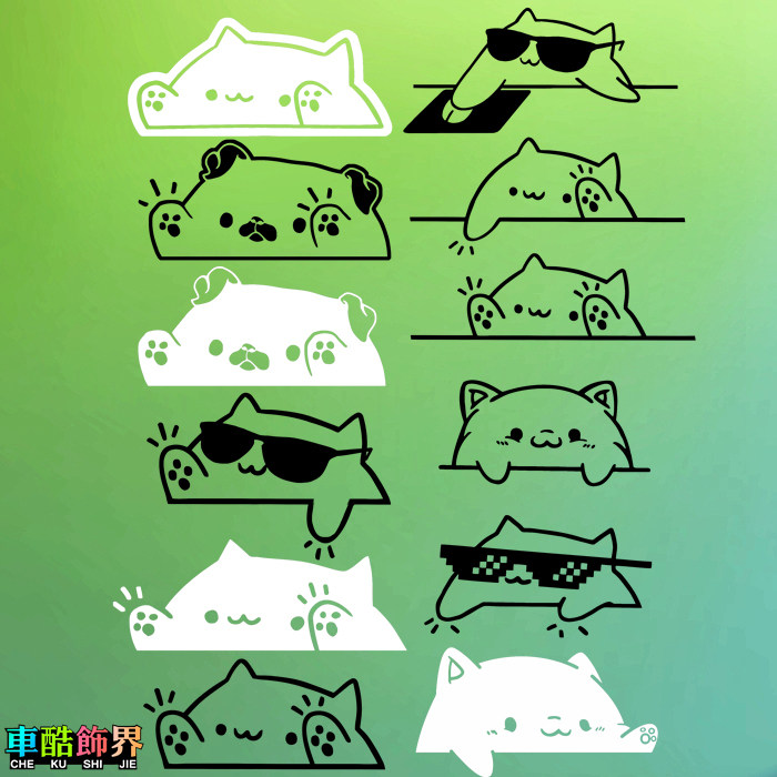 可爱探头招手打招呼宠物猫咪狗bongo猫动物 汽车玻璃电脑防水贴纸