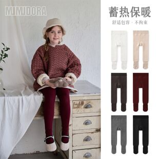 红色冬季加绒加厚连裤袜复合绒儿童宝宝连体裤宽条纹女童mumudora