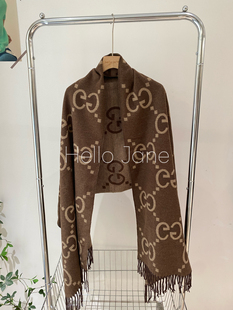 Hello 字母双面羊绒围巾女百搭保暖围脖披肩两用 Jane2025秋冬韩版