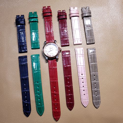 适配原装肖邦萧邦进口美洲短吻鳄鱼皮表带快乐钻石快乐5钻7钻3钻