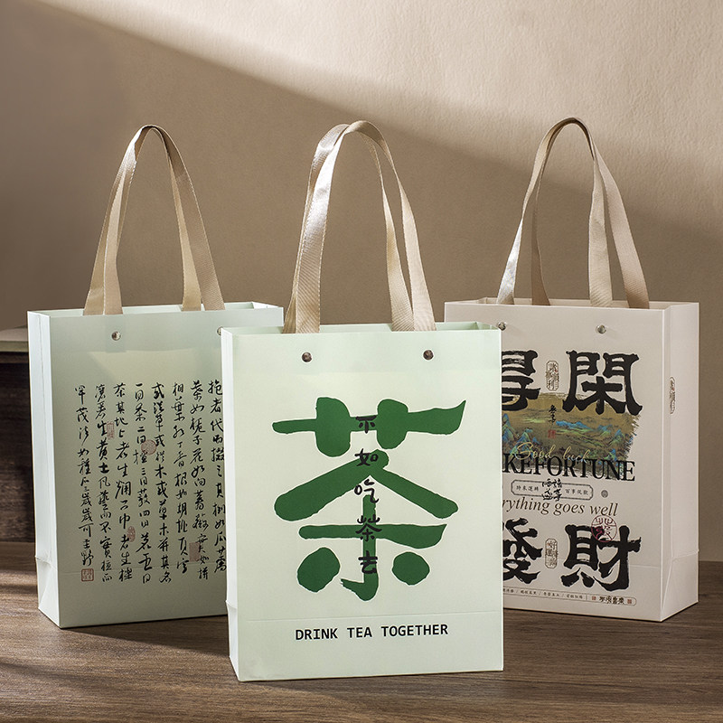 可定制茶叶手提袋#铆钉缎带图片