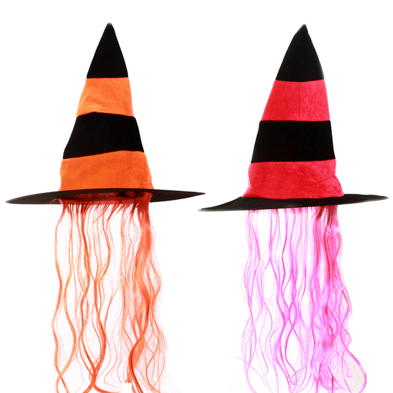 爱新奇化妆舞会万圣节用品酒吧道具 华丽巫师帽 3节带发巫婆帽