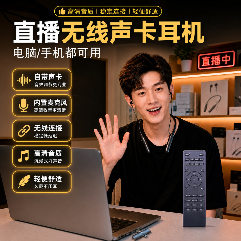 无线声卡电脑直播专用 手机电脑通用K歌录音外置声卡全套主播设备