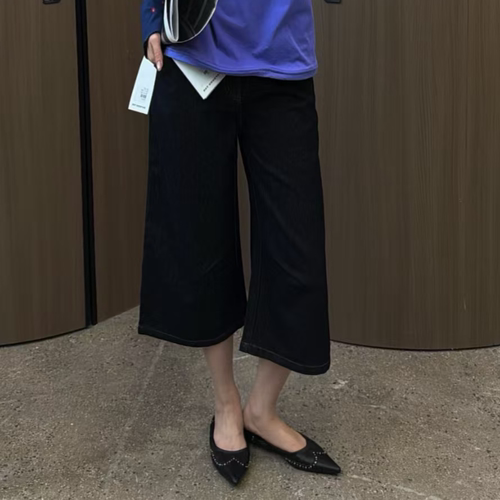 SOI新款直筒七分休闲百搭牛仔裤女4524