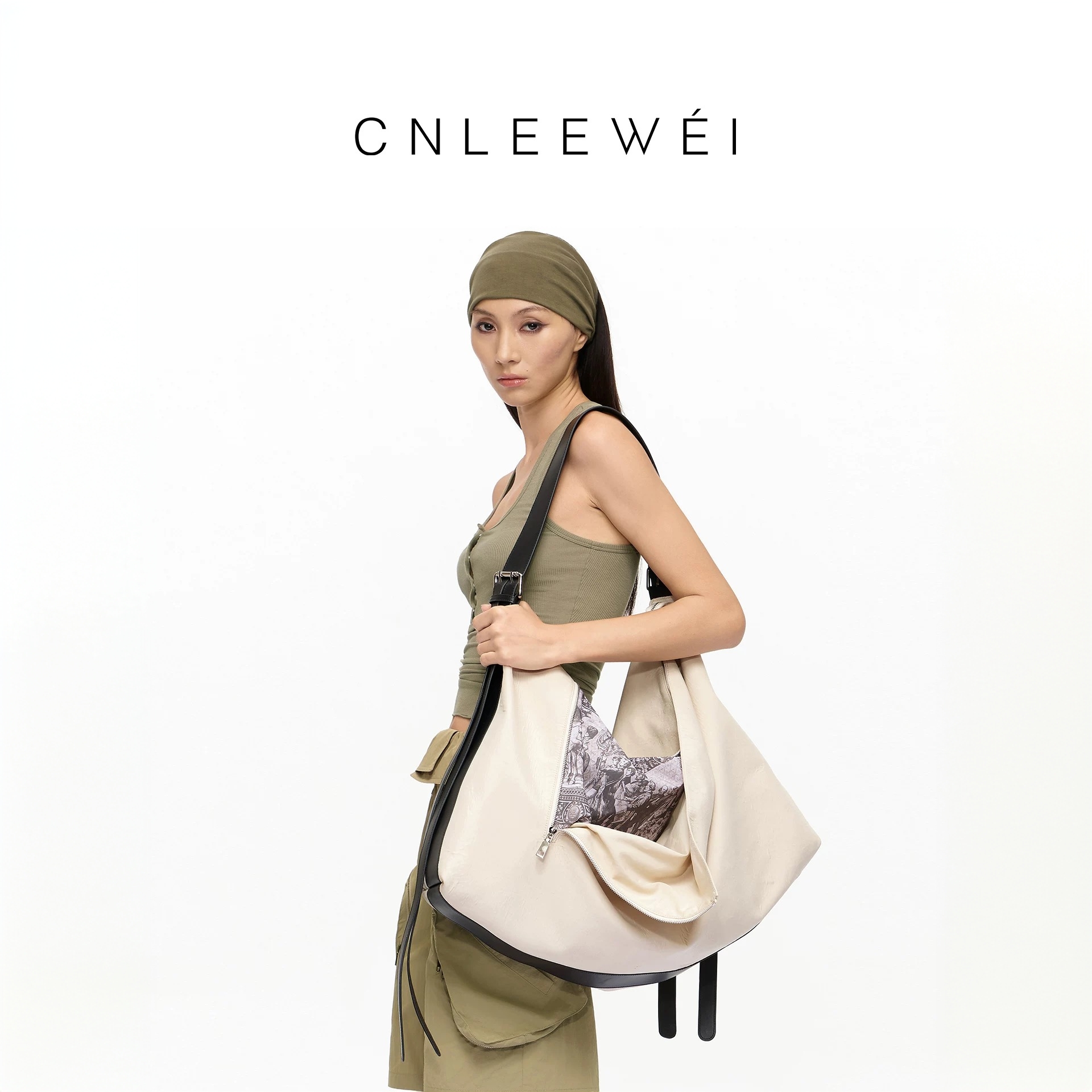 CNLEEWEI25年秋季新款大容量单肩包设计感壁画印花廓形饺子包3030