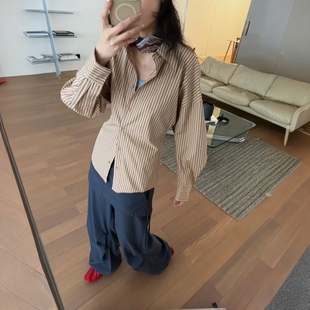 百搭寬松顯瘦長袖 上衣3602 女 SR復古條紋襯衫 VIINS SOI