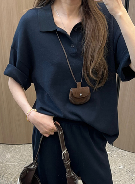 YP 春季新款简约翻领宽松基础针织衫毛衣上衣女3575