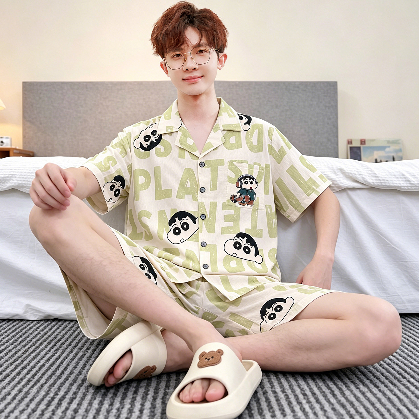 睡衣男夏季云朵棉短袖短裤男款大童青少年卡通可爱风宽松家居服新