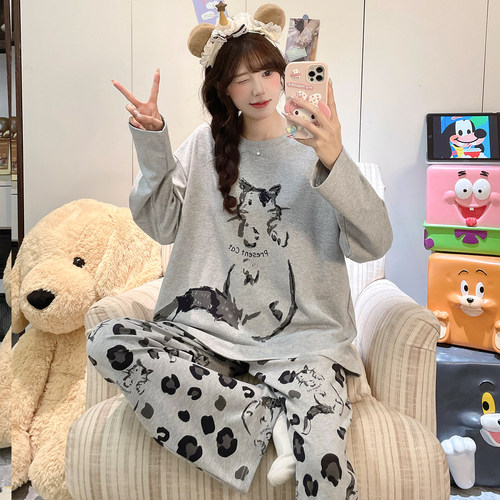 2026年新款睡衣女春秋季纯棉圆领长袖全棉新款家居服两件套可外穿